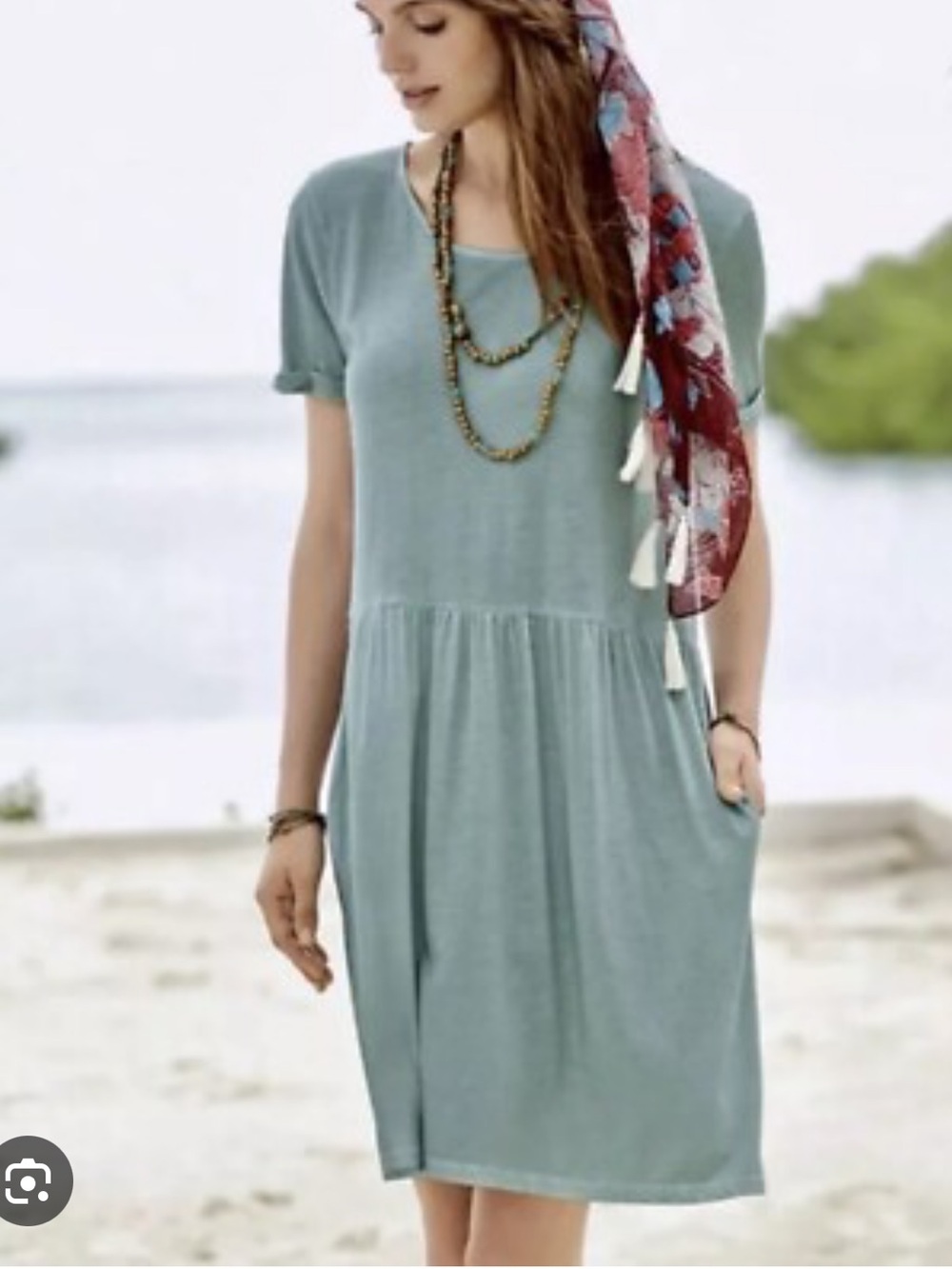 Peruvian Connection Sage Green Pima Cotton Playa Pocket Dress L